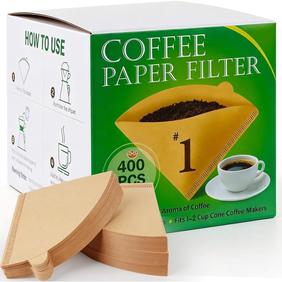 400PCS Cone Small Coffee Filters #1, Pour Over Coffee Filter, 1-2 Cup Disposable Natural Unbleached Paper Filters, Compatible with Conical Shaped Pour Over and Drip Coffee Maker