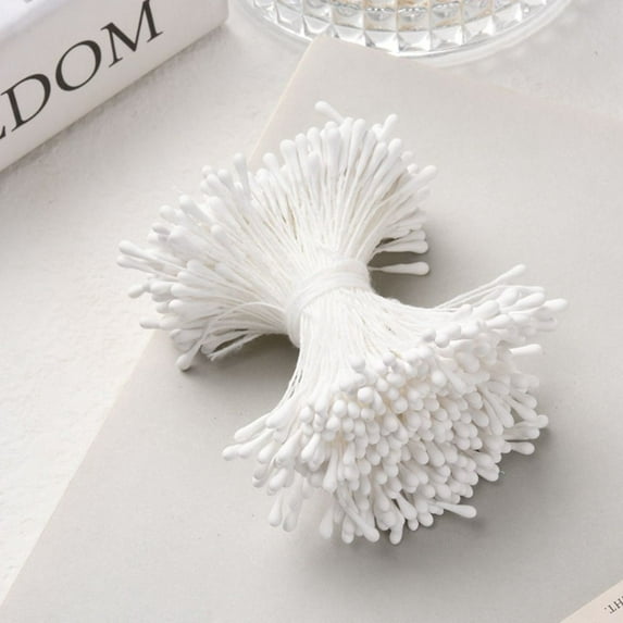 400PCS DIY Handmade Waterdrop Peach Apricot Blossom Plastic Silk Flowers Pistil Peach Pistil Flower Making Accessories Artificial Pistil WHITE