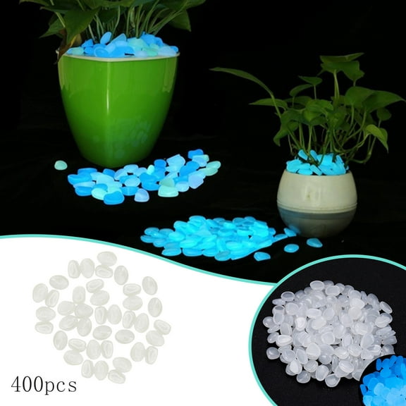 400PCS Glow in The Dark Pebbles, Blue Luminous Stones, Solar Powered Light Absorbing Decorative Rocks for Garden Walkways, Planter Decor, Pathways, Fish Tanks & Indoor Outdoor Use