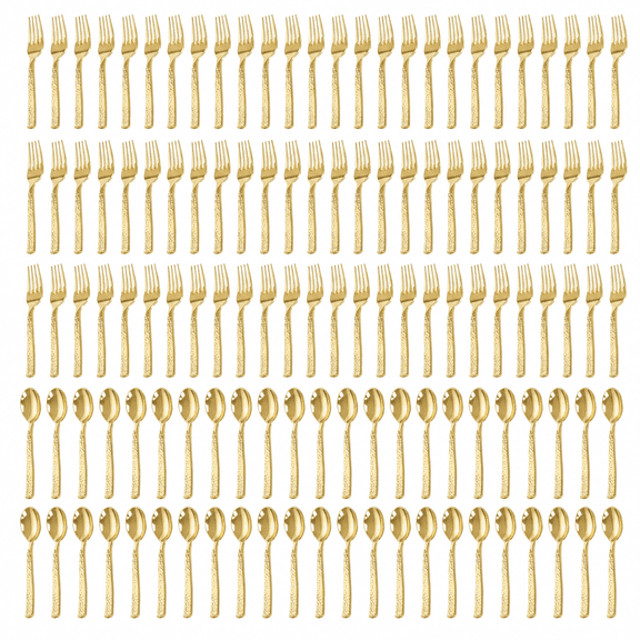 400PCS Gold Plastic Spoons and Forks Disposable - Gold Plastic Silverware Set Disposable Spoons and Forks Set for Thanksgiving Party,Birthday