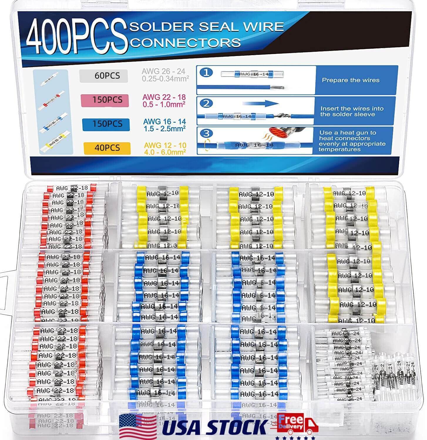 400PCS Heat Shrink Solder kit Seal Sleeve Wire Connectors Terminal Waterproof