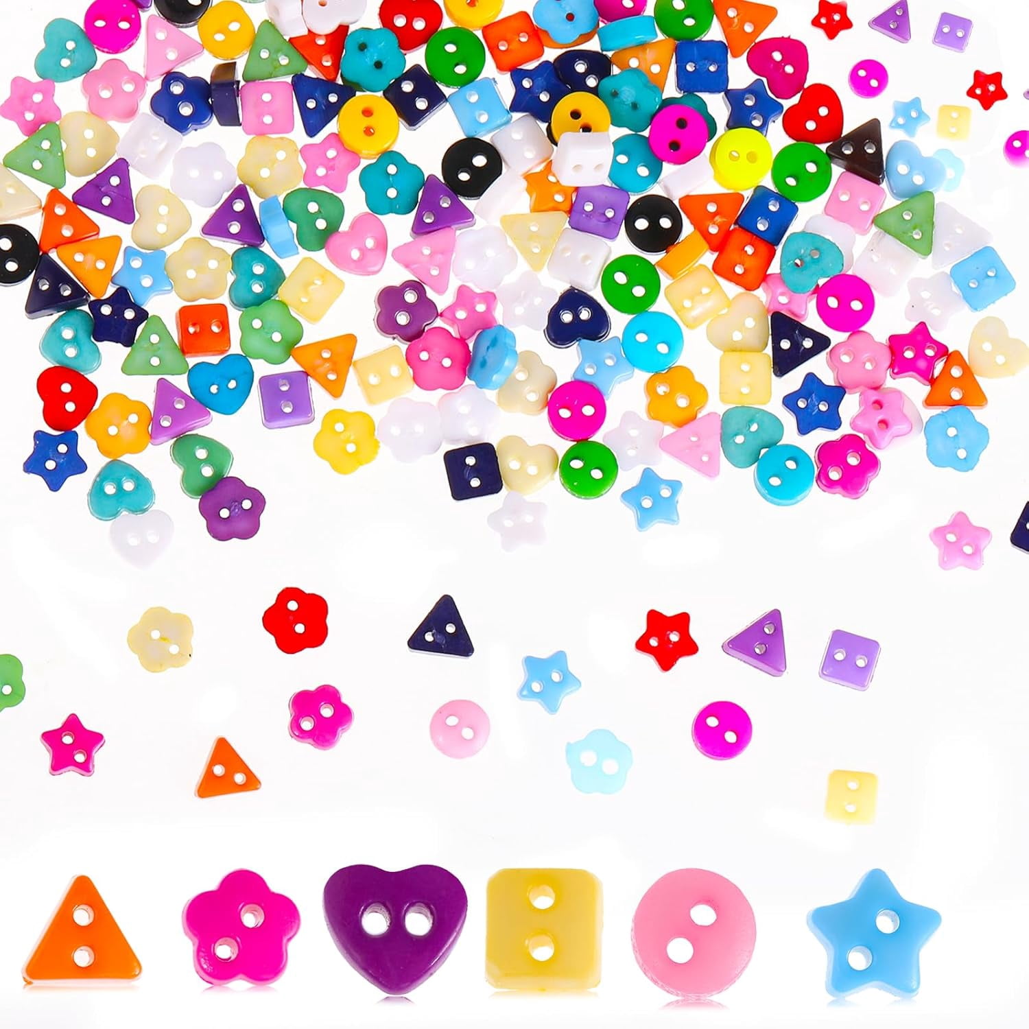 200PCS Mixed Mini Resin Buttons – Assorted Shapes & Colors For Crafts, Sewing, Doll Clothes - View #7