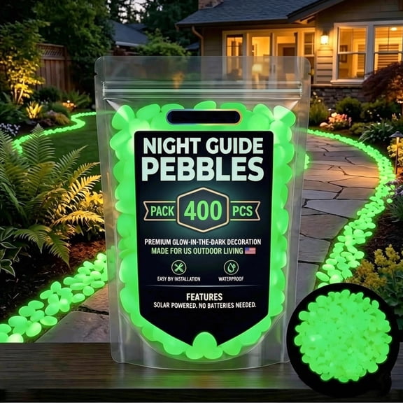 400PCS Outdoor Luminous Stones for Glow in the Dark Walkways, Garden River Pebbles, Artificial Landscape Rocks for Driveway Walkway Stepping Stone Paths with Natural Look (Green)