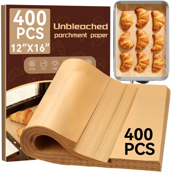 400PCS Parchment Paper Baking Sheets, 12"x16" Unbleached Precut Half Parchment Paper for Baking, Non-Stick Baking Paper for Baking, Grillin, Steaming Bread Cookies, Oven, Air Fryer, Microwave
