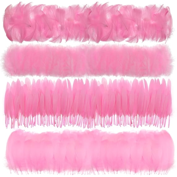 400PCS Pink Feathers 3-7 inch, 4 Styles Assorted Feathers for DIY Crafts Wedding Halloween Costume Party Decorations Dream Catcher Supplies