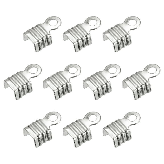 400Pack Fold Over Cord Ends, 3x6mm Terminators Crimp End Tips for Leather Ribbon, Rhodium Tone