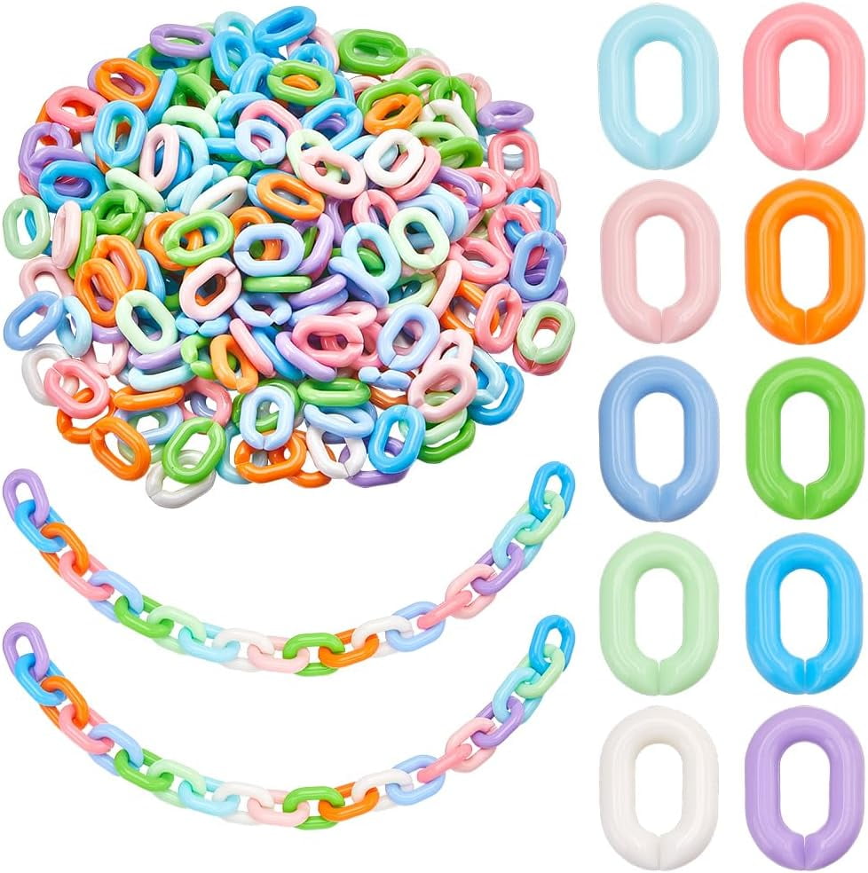 400Pcs 10 Colors Acrylic Chain Links Jewelry Linking Rings 19×14mm ...