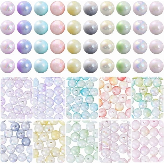 400Pcs 10 Colors Gradient Beads Candy Round Bead Bulk 8mm Multicolor AB Color Acrylic Opaque Smooth Rainbow Spacer Mini Beads for Jewelry Making Bracelet Necklace DIY Crafts Accessories Colorful