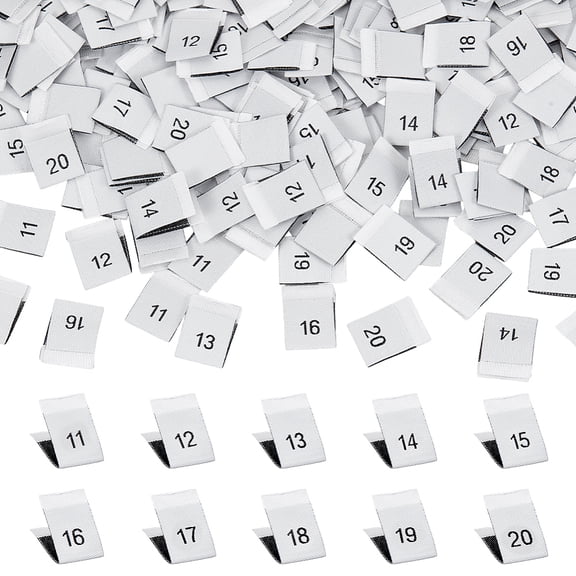 400Pcs 10 Styles Polyester Size Labels for Clothing Rectangle White 18x12.5x0.6mm 40pcs/style for making