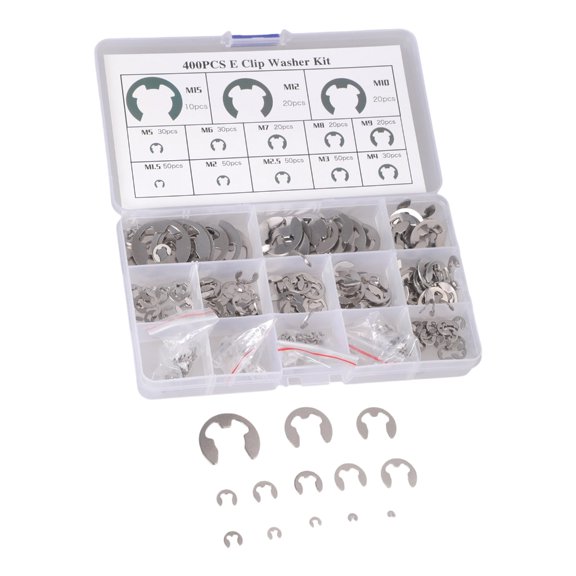 400Pcs 13 Sizes E Shaped Open Snapping Rings External Retaining Rings Assortment Set For Secure Installation Enduring