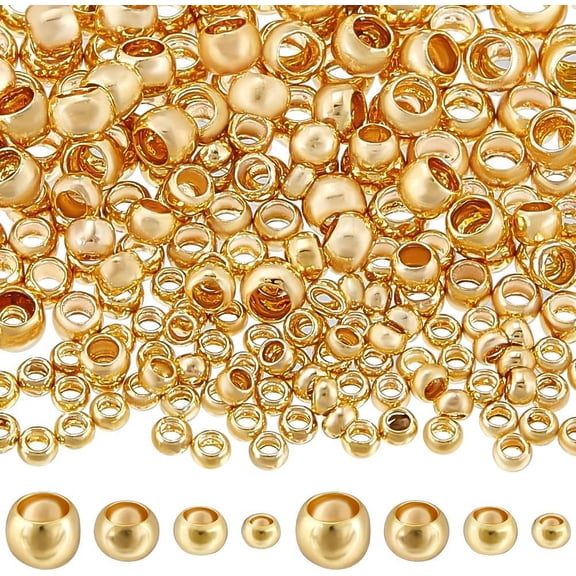 400Pcs 14K Gold Filled Crimp Beads 1.5/2/2.5/3mm Positioning Metal Spacer Rondelle Loose Beads with Storage Box for DIY Necklaces Bracelets Anklets Making