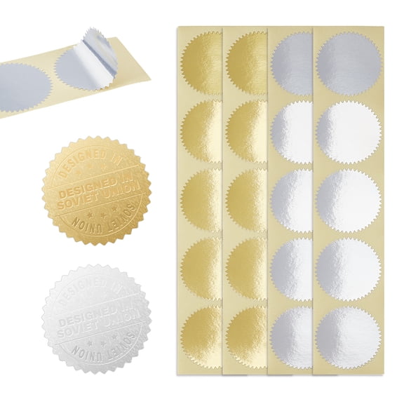 400Pcs 2 Colors Embossing Blank Stickers Metallic Scallop Edge Stickers Self Adhesive Certificate Seals Embossed Foil Sticker Sealing Sticker DIY