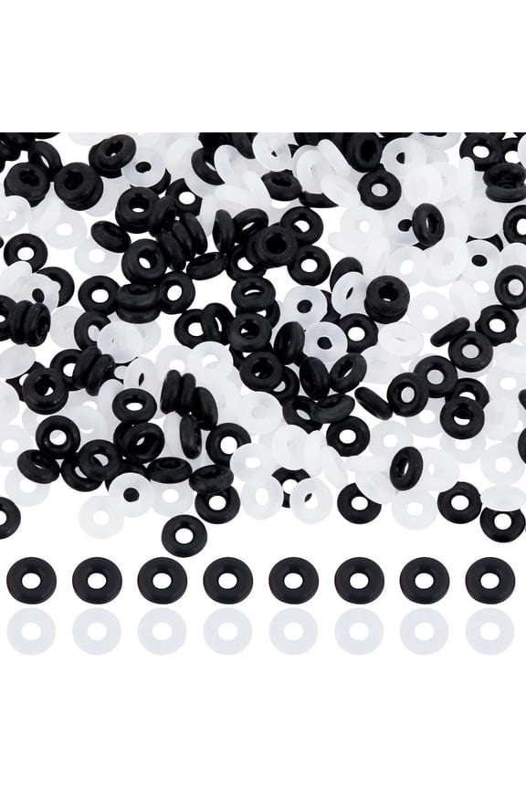 400Pcs 2 Colors Rubber O Rings Rubber Spacer Beads Silicone Small Donut Black White Locating Reusable Clip Lock Beads Ends for DIY Jewelry Making Bracelet Necklace Craft Accessories