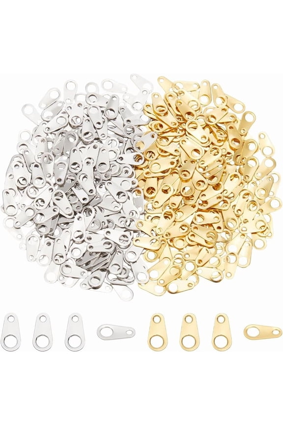400Pcs 2 Colors Teardrop Chain Tabs Chain Extender Connectors Metal Oval Jewelry End Tabs for DIY Jewelry Making Chains Supplies Bracelet Necklace Crafts 8mm