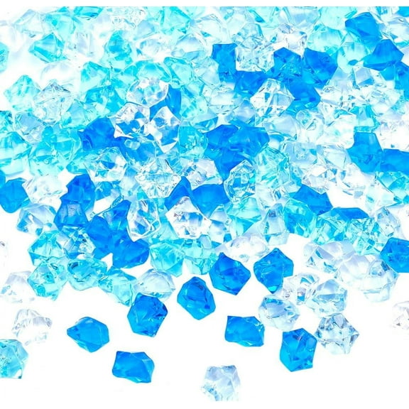 400Pcs 4 Colors Blue Gem Vase Filler Small Acrylic Ice Rocks Bulk Small Transparent Diamonds Crystals No Hole Bead Gems Imitation Ice Cubes for Party Home Beach Centerpieces Decor Blue