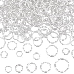 400Pcs 5 Styles Brass Soldered Closed Jump Rings Round Cadmium Free Nickel Free Lead Free Silver 5~10x0.7~1mm Inner Diameter: 3~8mm