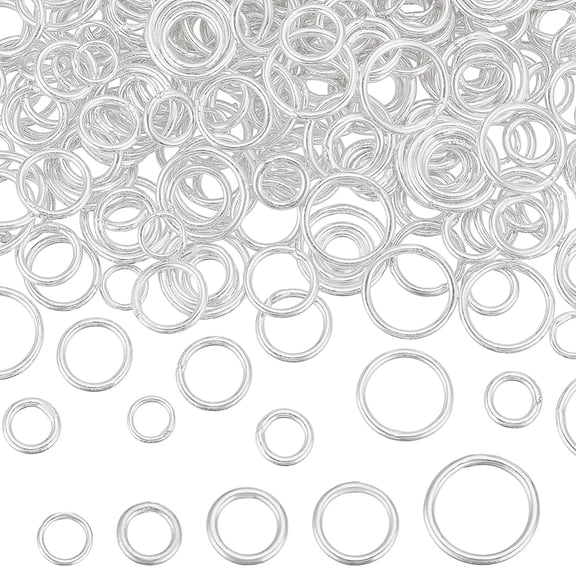 400Pcs 5 Styles Brass Soldered Closed Jump Rings Round Cadmium Free Nickel Free Lead Free Silver 5~10x0.7~1mm Inner Diameter: 3~8mm