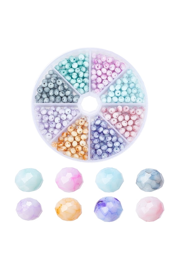 400Pcs 8 Colors Opaque Baking Paint Glass Beads Strands Imitation Stones Faceted Rondelle Mixed Color 6x5mm Hole: 1mm 50pcs/color