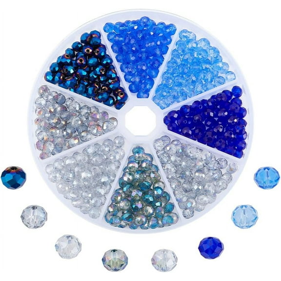 400Pcs Blue Glass Beads Glass Rondelle Faceted Spacer Bead DIY Beads for Bracelets Necklaces Earring Crafts DIY Jewelry Making Blue