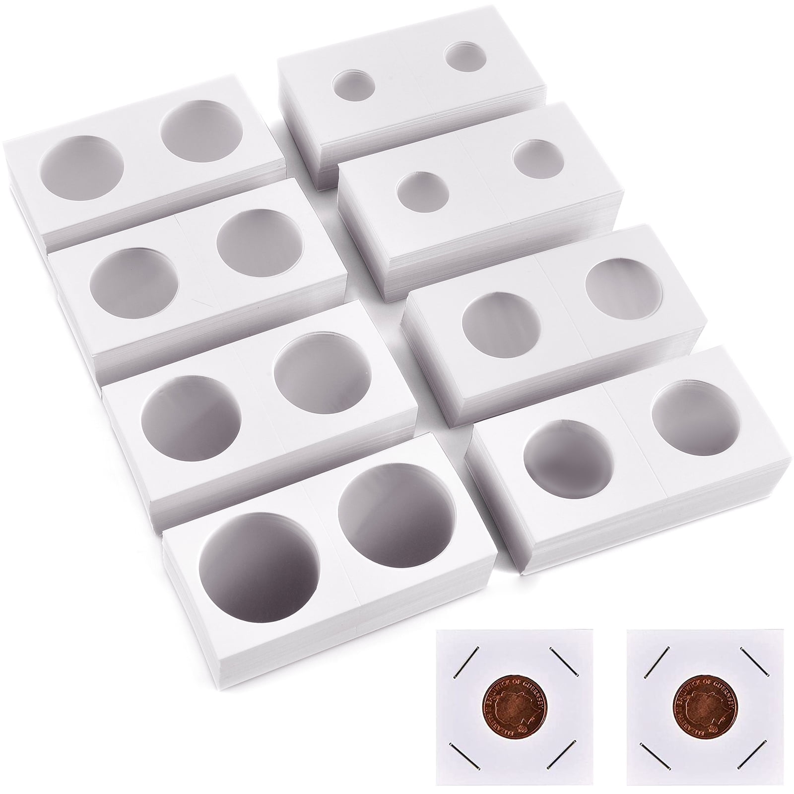 600Pcs Coin Holders, Cardboard 2X2, 12 Size, Collection Supplies for Coins