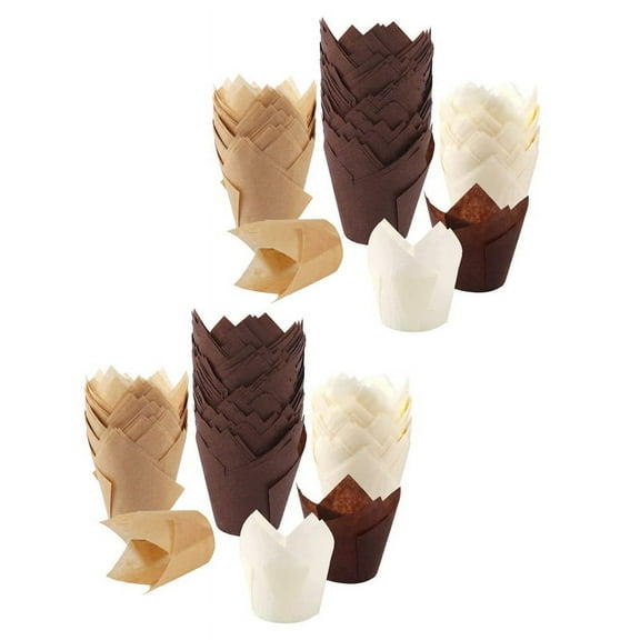 400Pcs Cupcake Baking Cups, Muffin Baking Liners Holders, Rustic Cupcake , Brown, White and Nature Color