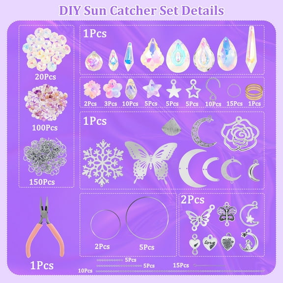 400Pcs DIY Suncatchers Making Supplies Kit Decorative Suncatcher Prism Making Kit Window Hanging Décor Set for Kitchen Office Adults