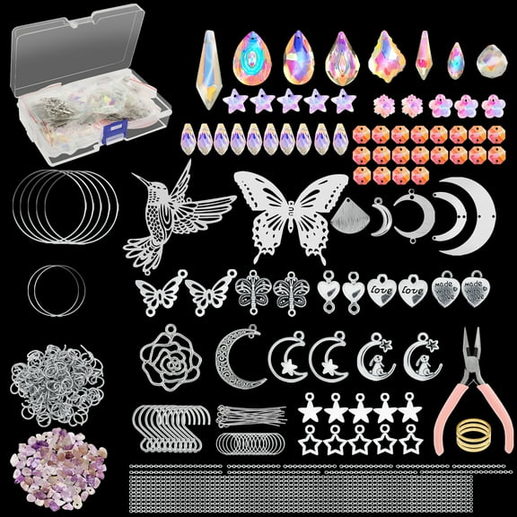 400Pcs DIY Suncatchers Making Supplies Kit Decorative Suncatcher Prism Making Kit Window Hanging Décor Set for Kitchen Office Adults