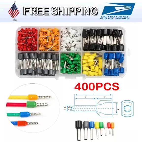 400Pcs Insulated Crimp Cord Terminal Wire End Ferrule Cable Terminals Connector