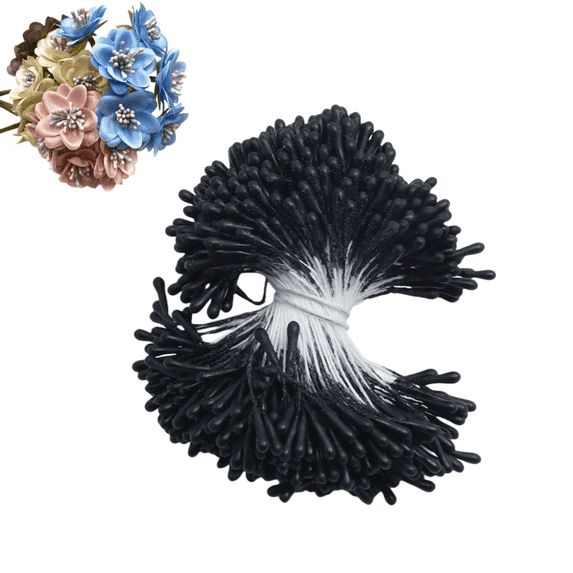 400Pcs Matte Flower Stamens, Mini Artificial Flower Pistil Heads, DIY Handmade Accessory for Rose Lily Fake Flower Making, Black