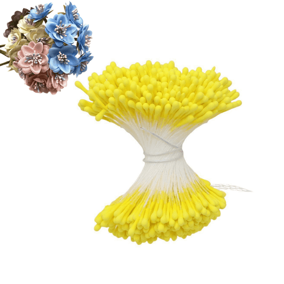 400Pcs Matte Flower Stamens, Mini Artificial Flower Pistil Heads, DIY Handmade Accessory for Rose Lily Fake Flower Making, Fluorescence Yellow