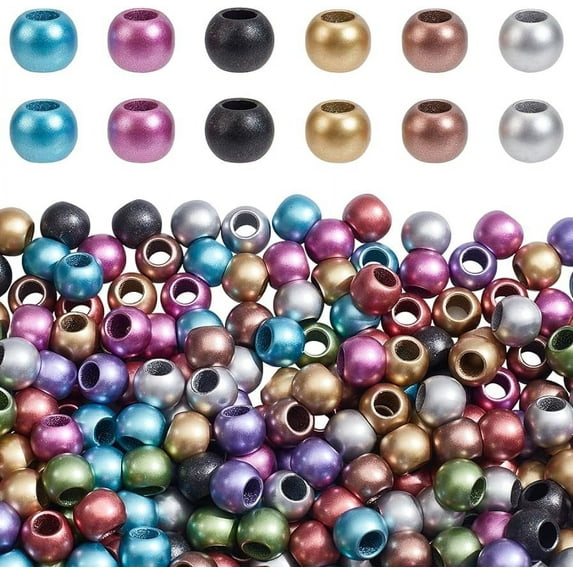 400Pcs Matte Metallic Acrylic Large Hole Beads Opaque Acrylic Bead Round Spacer Beads