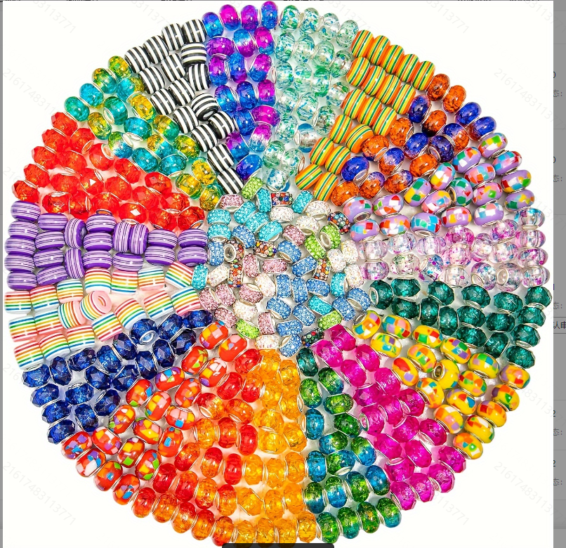 400Pcs Mixed Color Rhinestone Light Ornament Beads Large Hole Spacer Beads for DIY Charm Bracelet Necklace Earrings
