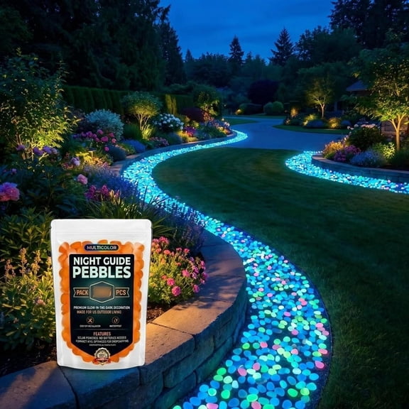 400Pcs Orange Glow-in-the-Dark Garden Stones, Luminous Pebbles Solar Powered Glowings Rocks for Walkways, Landscaping, Planters and Fish Tank Decor Outdoor Night Guide Decoration