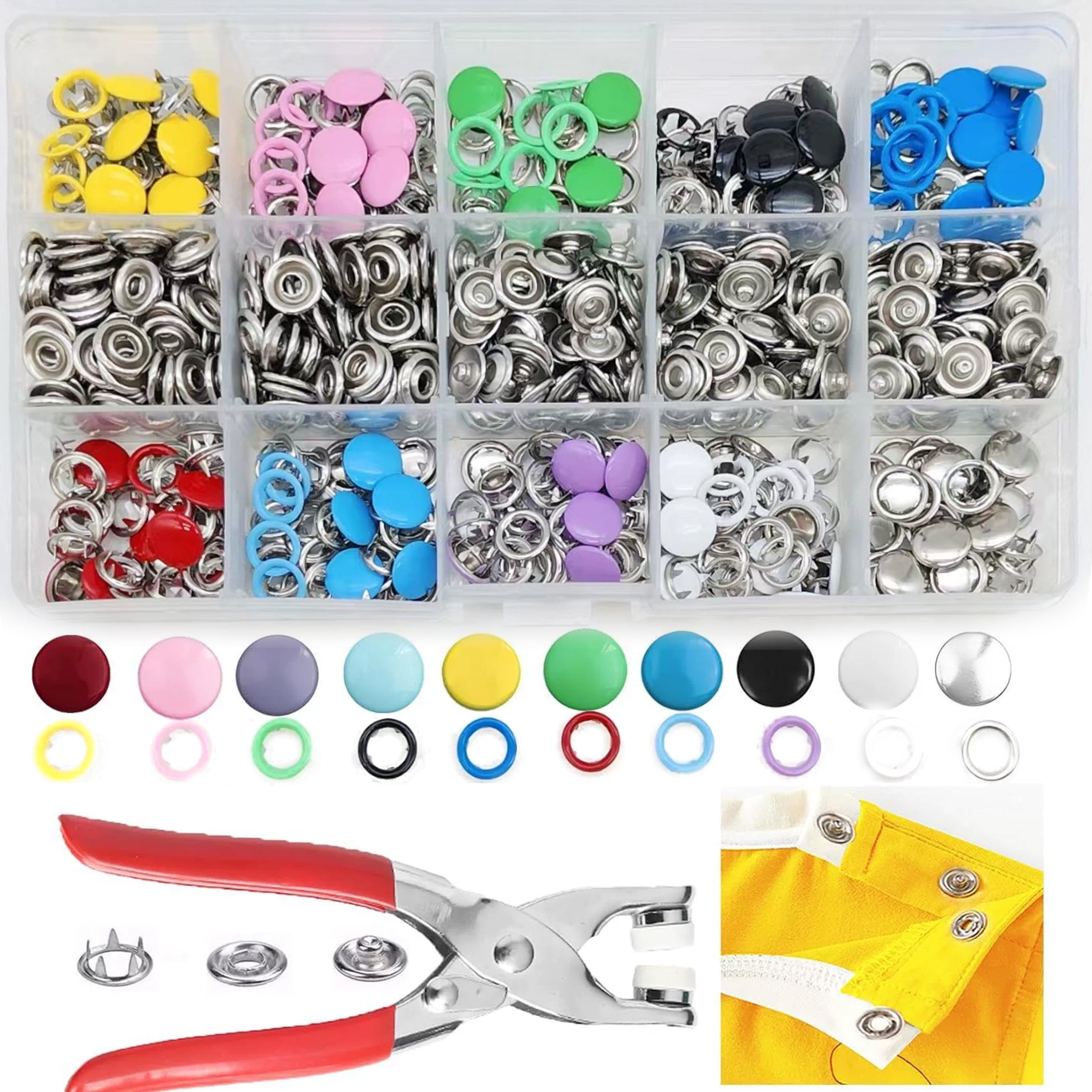 400Pcs Pearl Snap Buttons Kit with Fastener Pliers Tool, 10 Colors Metal Sewing Snaps for DIY Crafts, Clothing & Baby Clothes