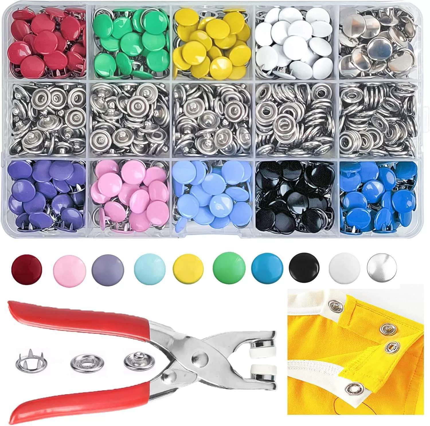 400Pcs Pearl Snap Buttons Kit with Fastener Pliers Tool, 10 Colors Metal Sewing Snaps for DIY Crafts, Clothing & Baby Clothes