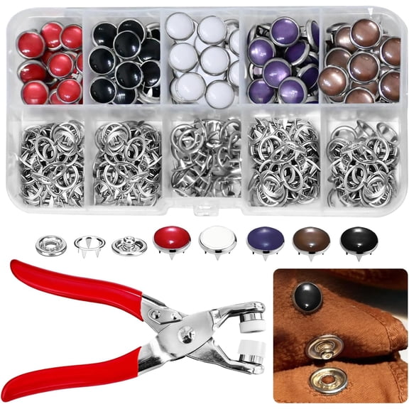 400Pcs Pearl Snaps Button Kit with Pliers 10 mm Snap Fasteners Press Tool for DIY Clothing, Hats, Sewing Crafts, Repair & Apparel Making,5 Colors