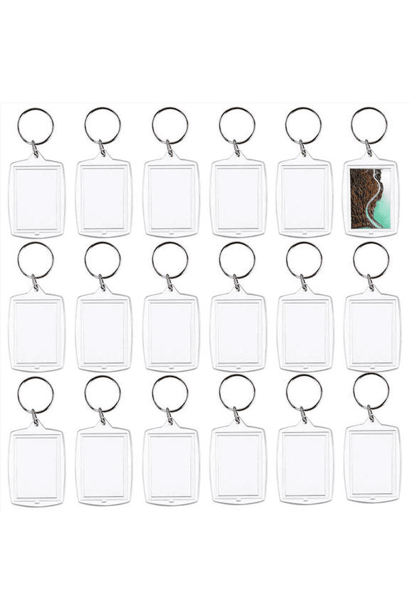 400Pcs Photo Keychain Rectangle Transparent Blank Acrylic Insert Photo Picture Frame Keyring Key Holder DIY Split Ring