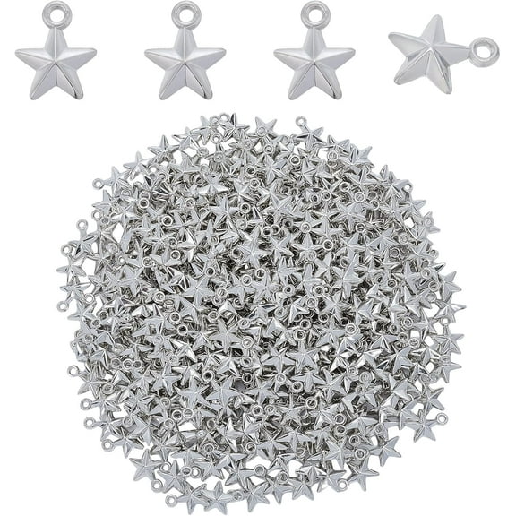 400Pcs Platinum Star Charms Pendants Plating Star Plastic Charms 16.5x13.5mm Pentagram Charms for DIY Jewelry Bracelets Necklace Making Platinum