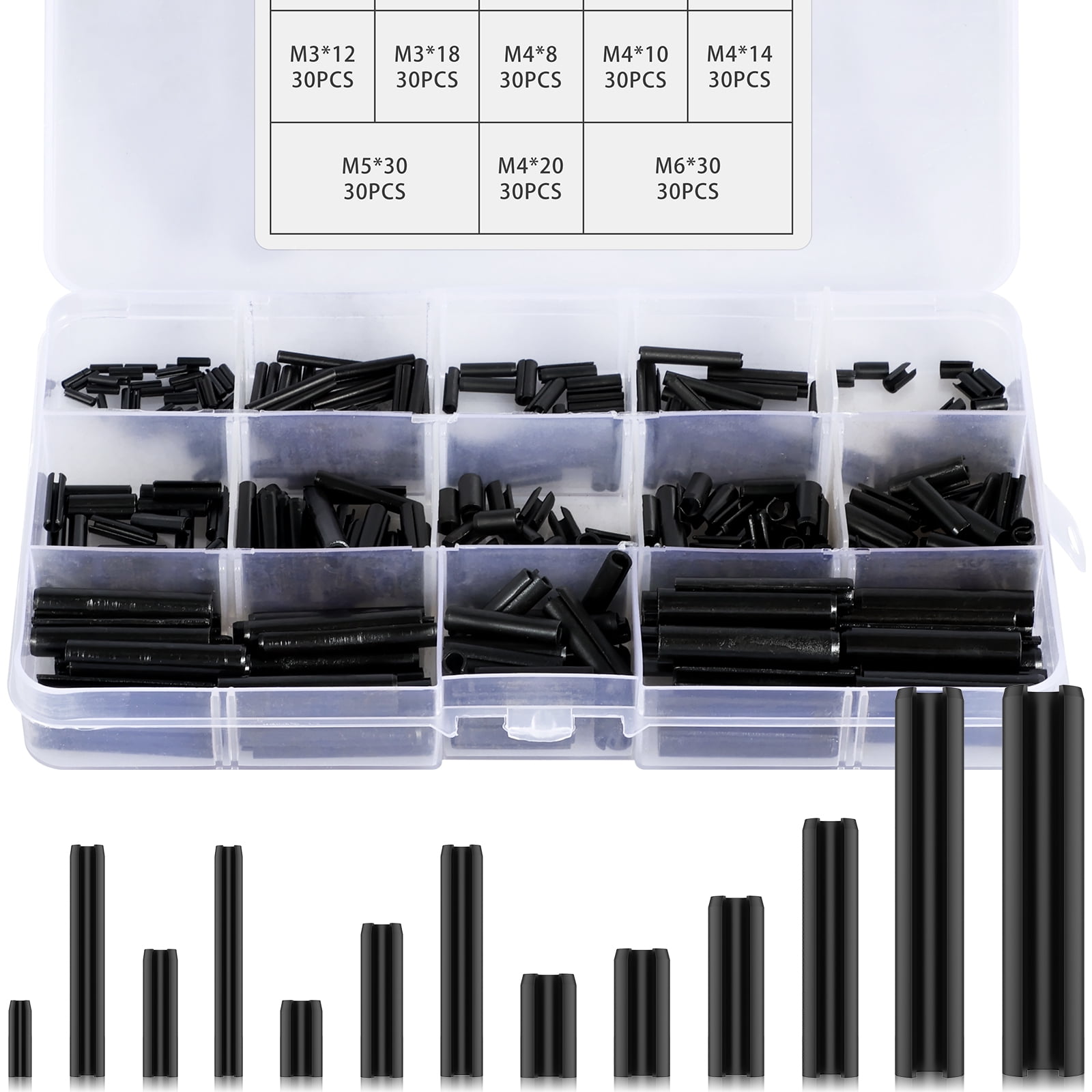 400Pcs Roll Pin Assortment Set Carbon Steel Slotted Spring Pins Hardware Kit Durable Split