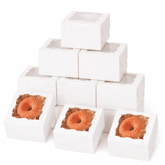 400Pcs White Bakery Box with Window 4"x4"x2.5" Macaron Boxes Small Donut Pastry Boxes for Party Mini Cookie Boxes