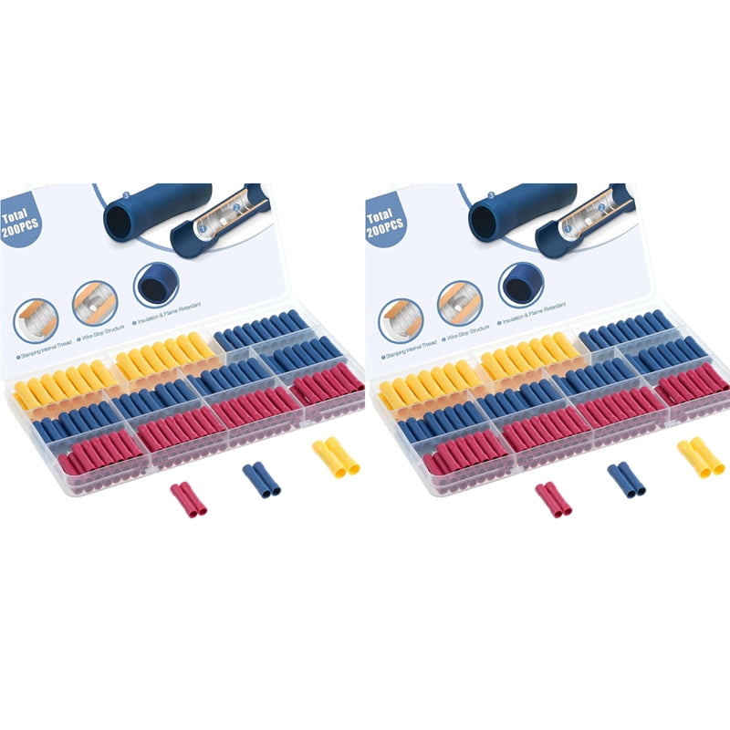 400Pcs Wire Butt Splice Connectors Kit, 22-10 AWG Electrical Crimp Terminal Connector Fully Insulated Wiring
