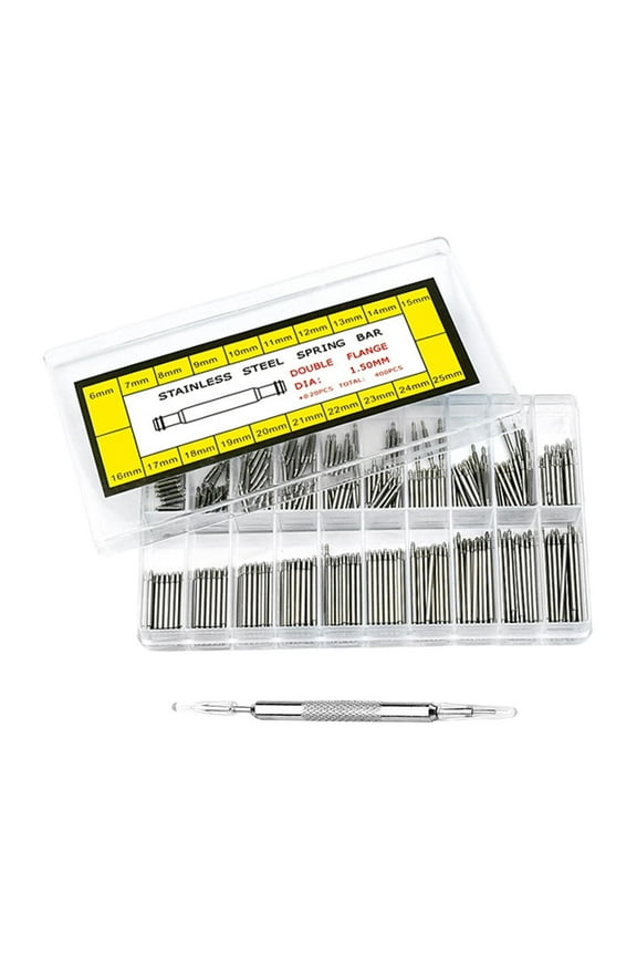 400Pcs s Spring Bars 6Mm-25mm Double Flange Release Strap Pins for Repair, Replacment, Watch Repair 20 Different Sizes