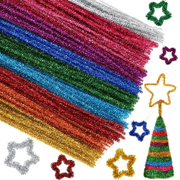 400Pieces Pipe Cleaners Set,10 Colors Christmas Decorations Chenille Stems Glitter Pipe Cleaner Craft Kit for DIY Creative Home Arts and Crafts Project Decoration(Red,Gold,Silver,Green Etc)