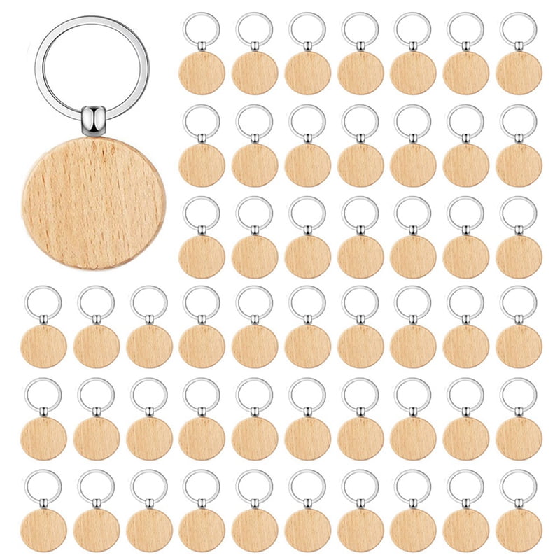 400Pieces Wooden Keychain Blanks Bulk Round Wood Engraving Blanks Unfinished Wooden Key Ring Key Tag B