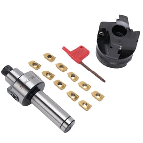 400R 50-22 4 Flute Face End Mill Cutter Set with C20 FMB22 Shank Extension and 10 Pcs APMT1604 Carbide Inserts for CNC Lathe Milling Operation Heavy Duty Indexable Metal Cutting Tool Kit