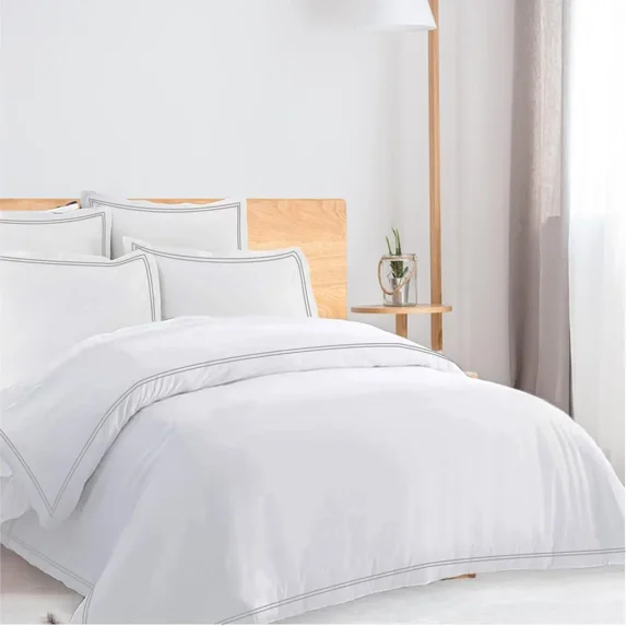 400TC Cotton Double Edge Embroidery Sateen Solid Duvet Cover Set