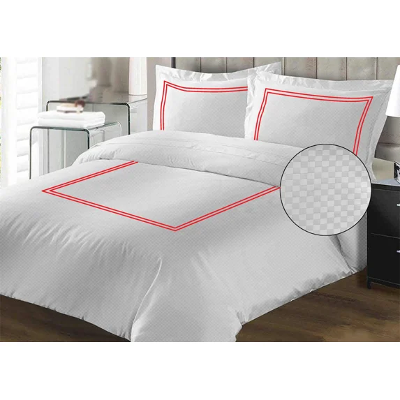 400TC Cotton Double Embroidery Sateen Microcheck Duvet Cover Set