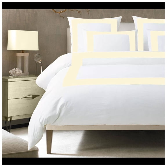 400TC Cotton Sateen Border Frame Duvet Cover set Twin/Twin XL 64"×88" 1 Duvet cover and 20"x26" 2 Pillow sham , Ivory Border Frame