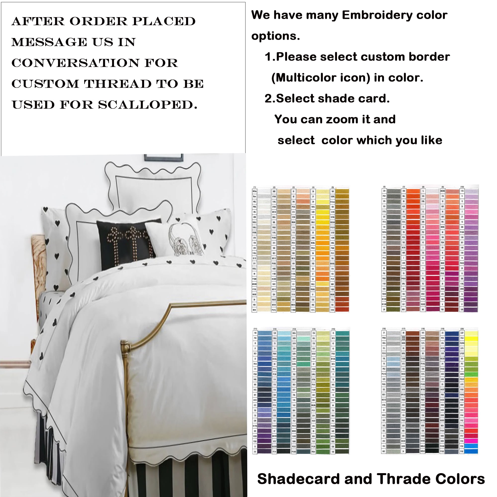400TC Cotton Scallop Embroidery & Border Sateen Solid Duvet Cover Set