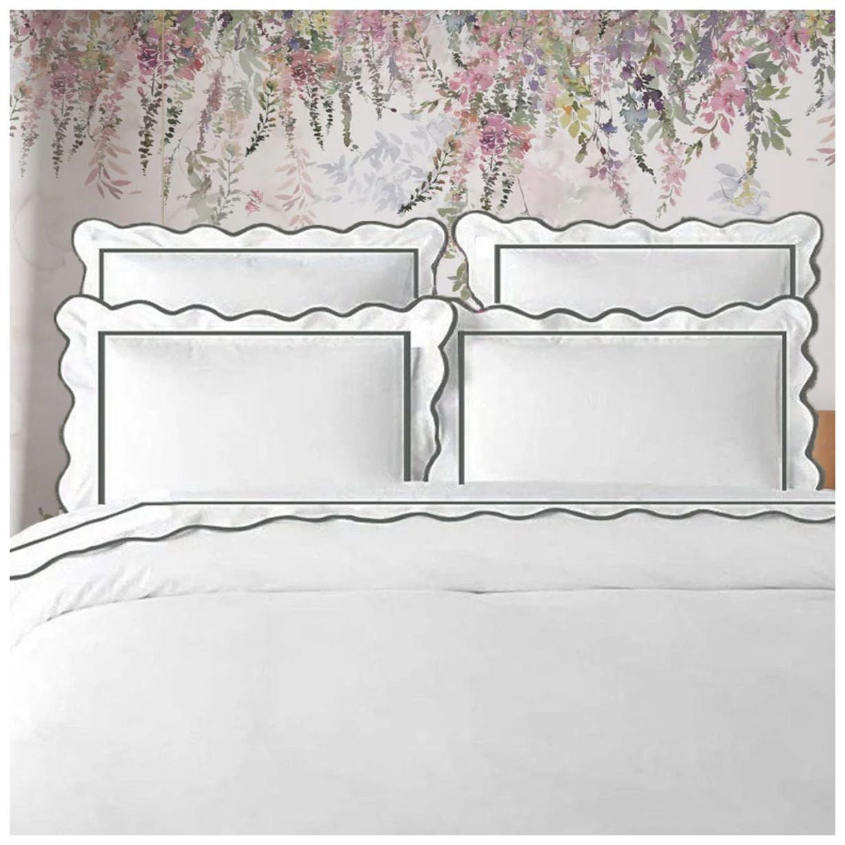 400TC Cotton Scallop Embroidery & Border Sateen Solid Duvet Cover set